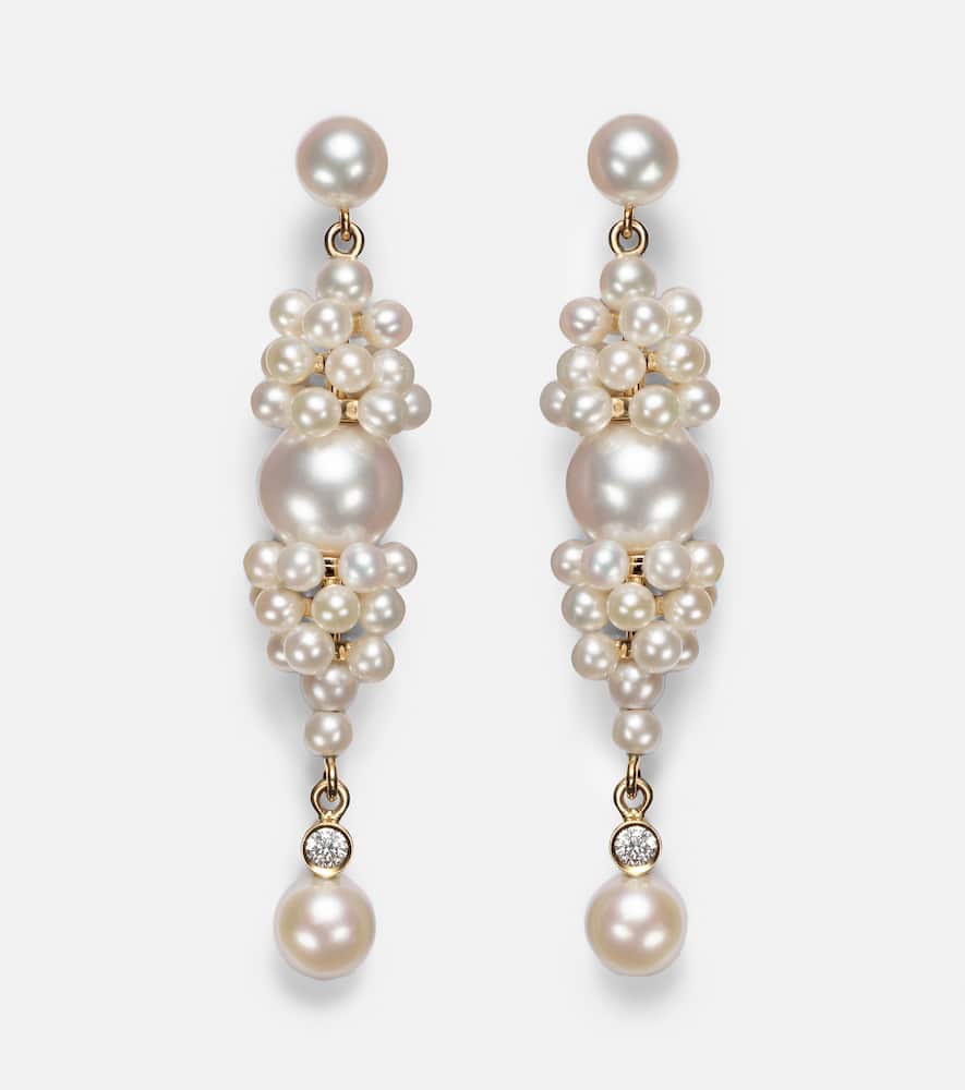 Rêve de Diamant 14kt gold earrings with diamonds and pearls