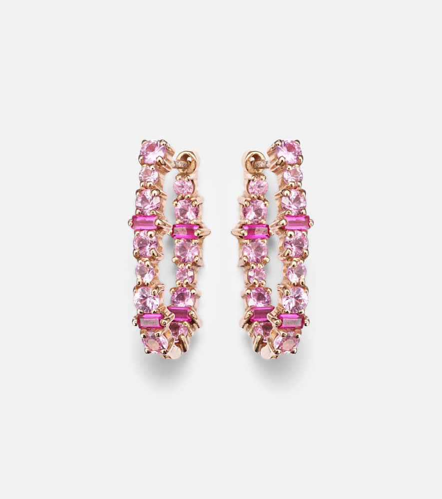 Rivulet 18kt gold hoop earrings with sapphires and rubies