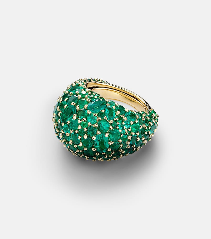 Green Earth Dome 18kt gold ring with emeralds