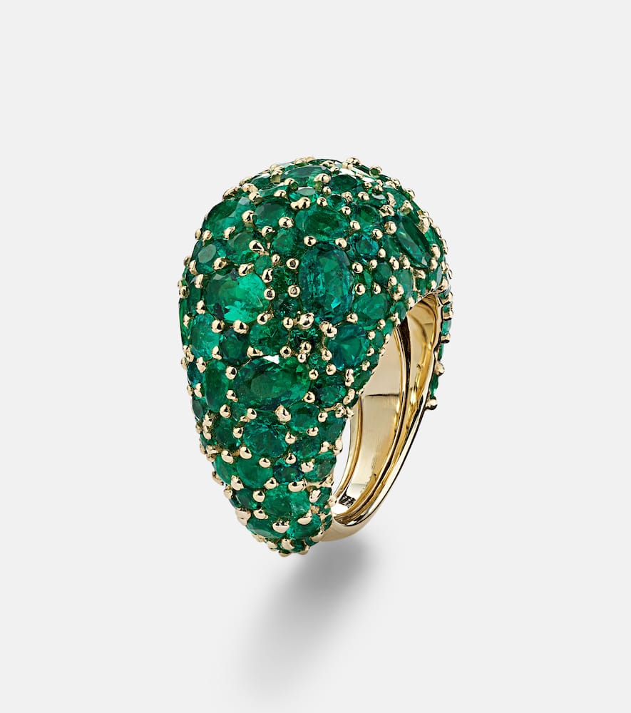 Green Earth Dome 18kt gold ring with emeralds