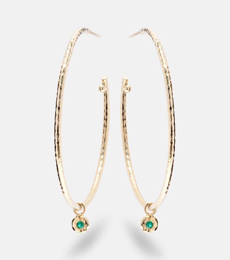 Nesting Gem Medium 18kt gold hoop earrings with emeralds