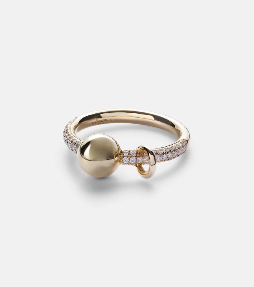 Piercing 14kt gold ring with diamonds
