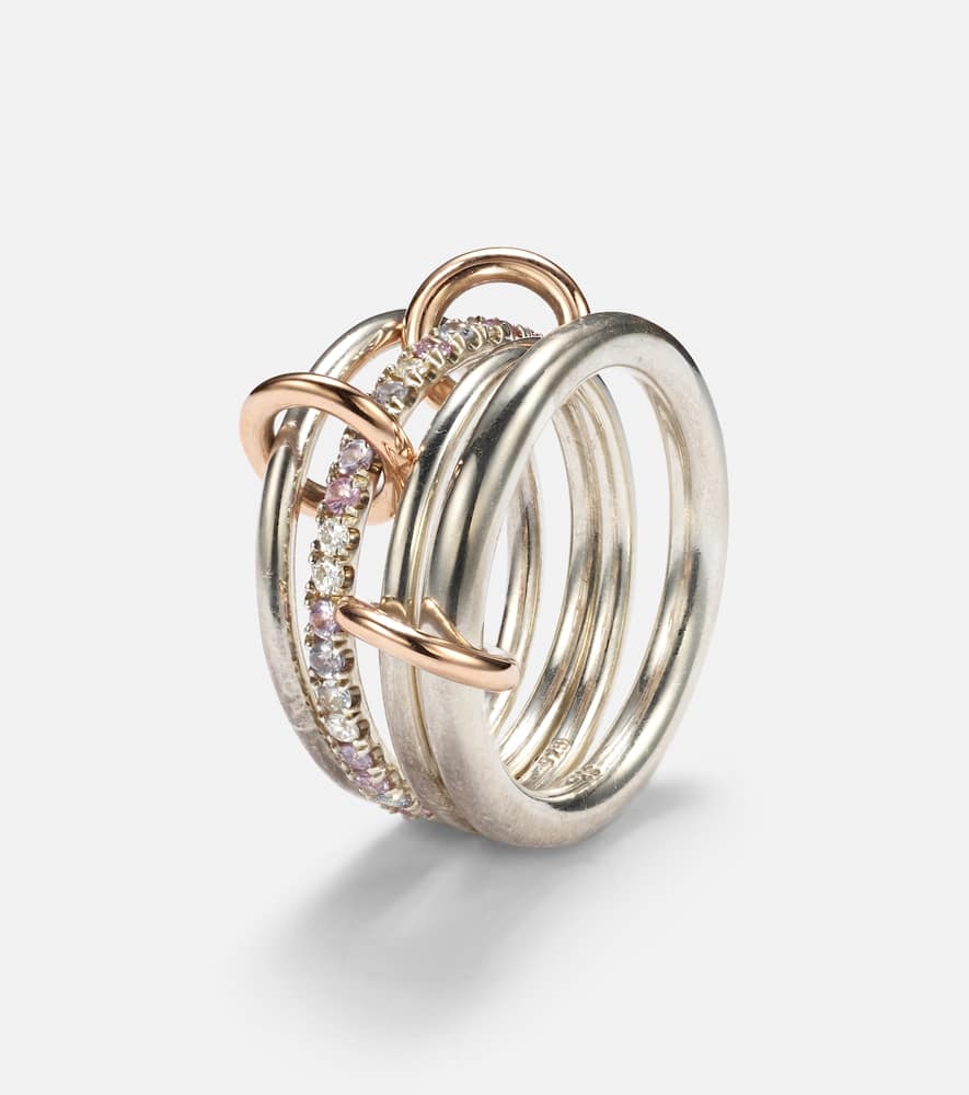 Nimbus sterling silver linked rings with sapphires, tanzanite and white diamonds