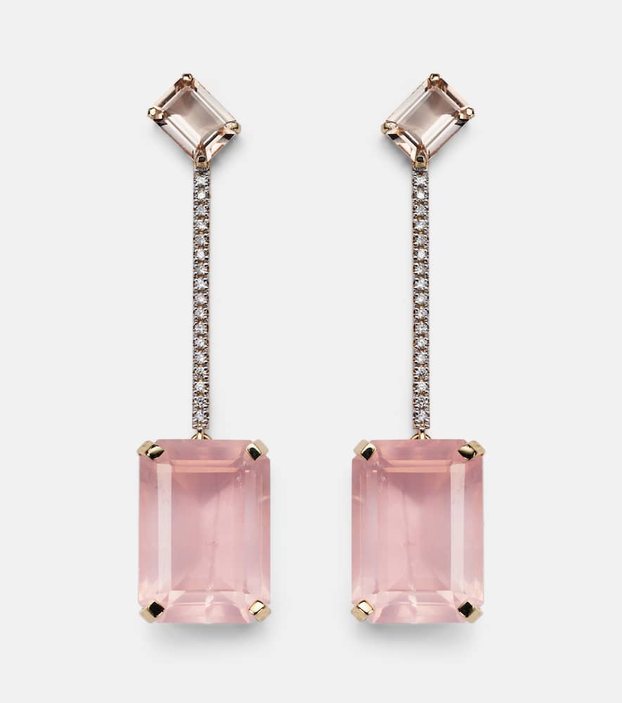14kt gold earrings with morganite, quartz and diamonds