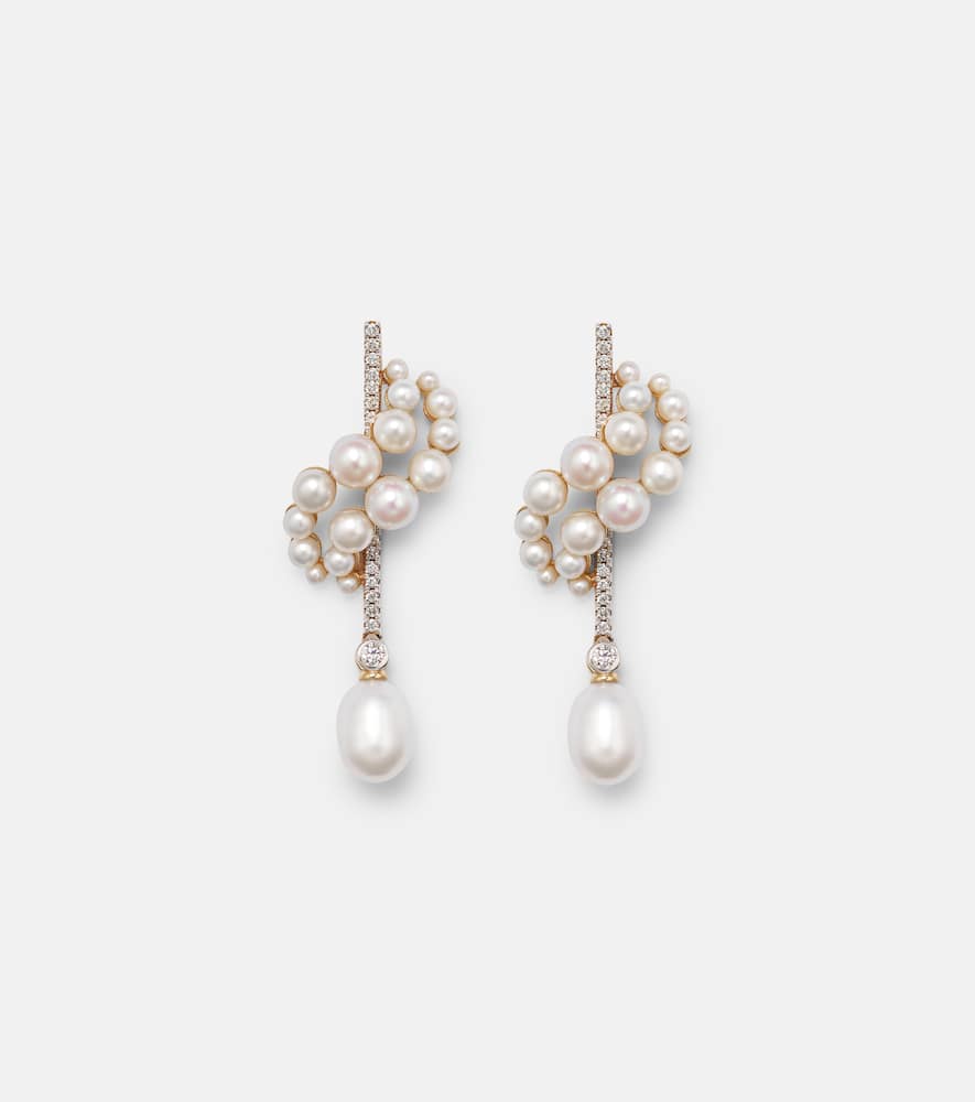 14kt gold earrings with diamonds and pearls