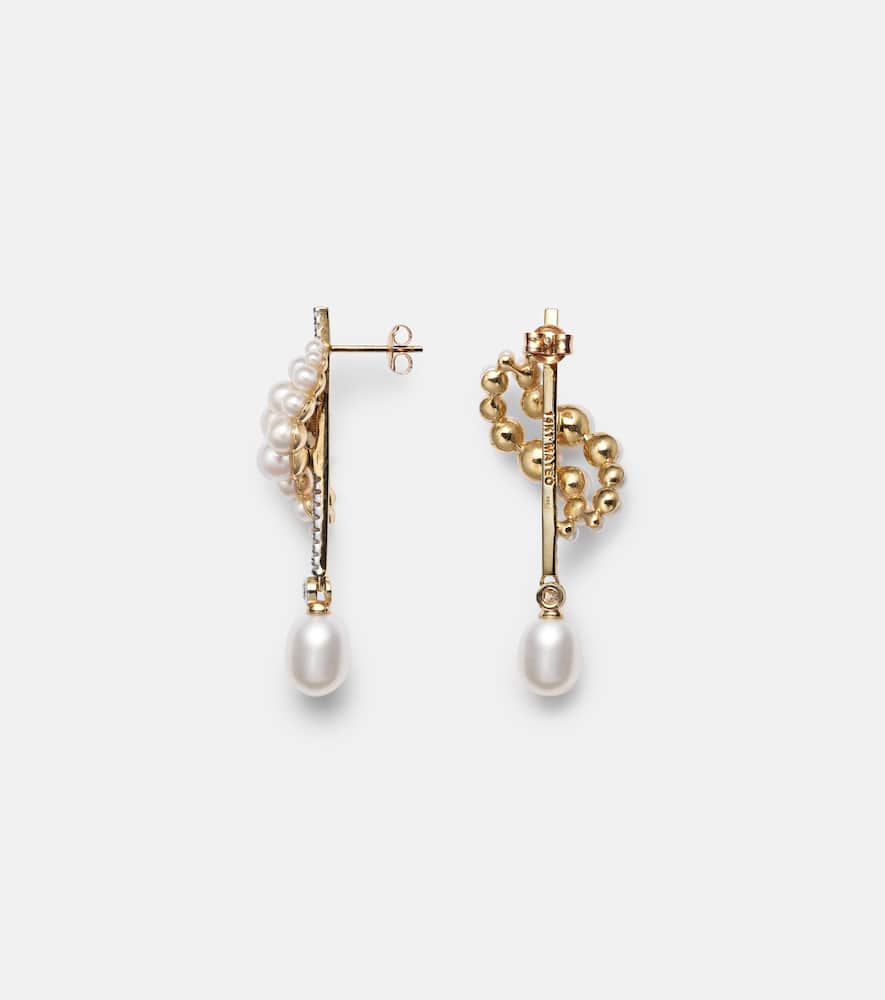 14kt gold earrings with diamonds and pearls