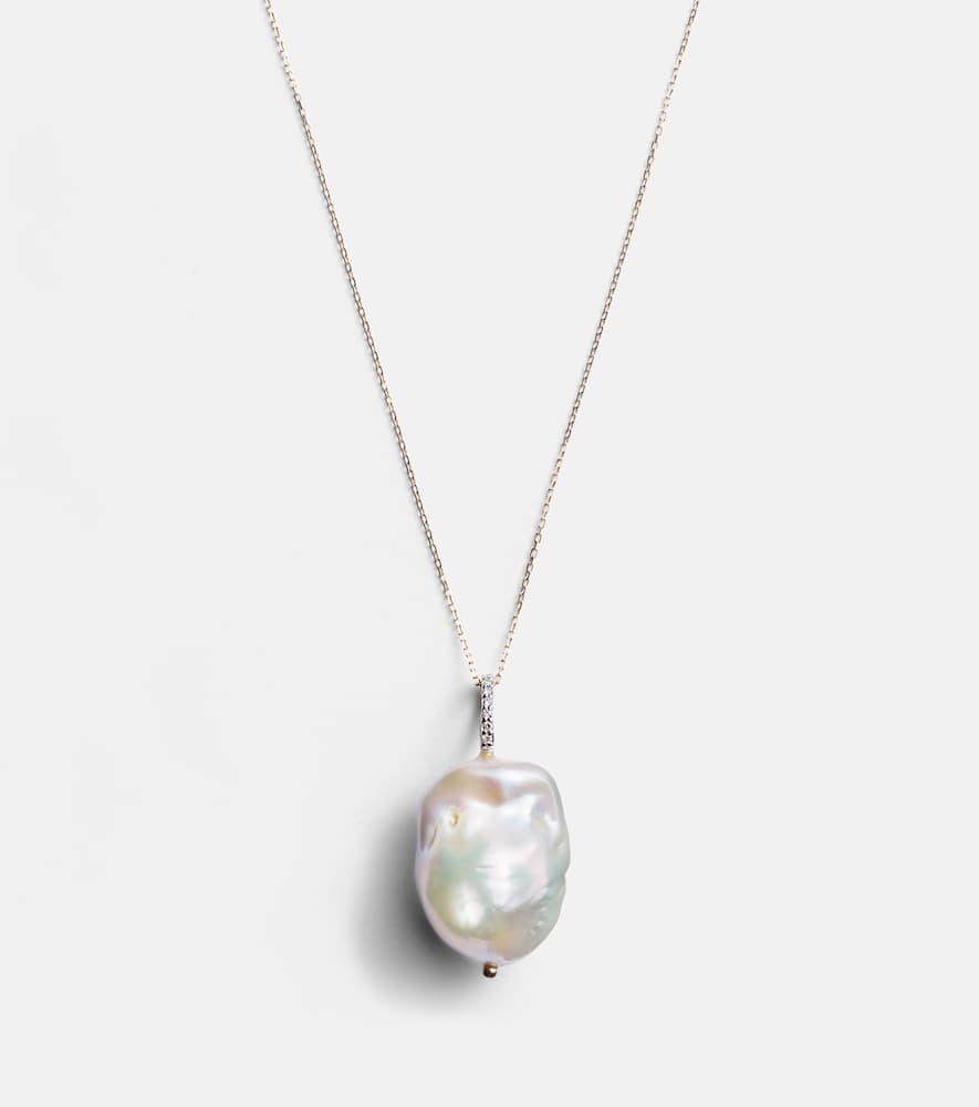 14kt gold necklace with Baroque pearl and diamonds