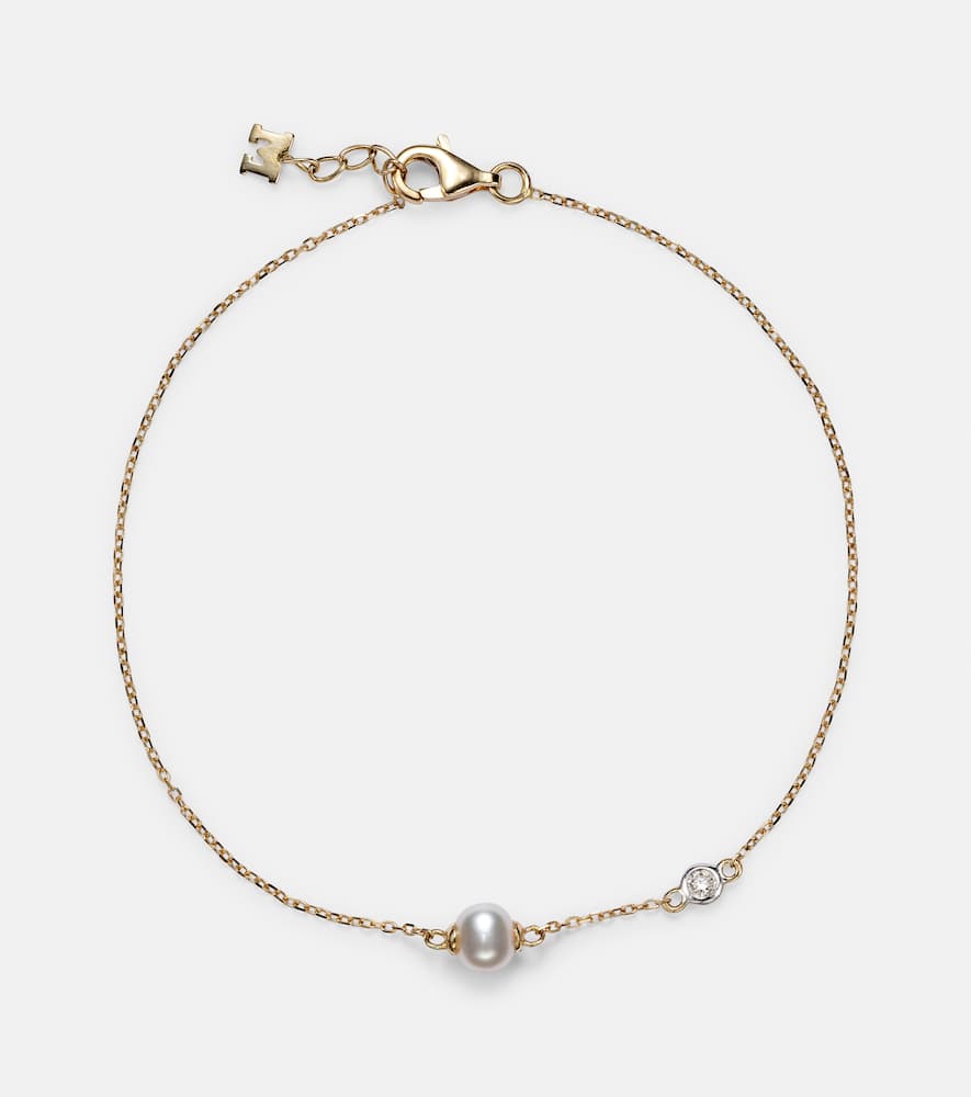 14kt gold chain bracelet with diamonds and pearls