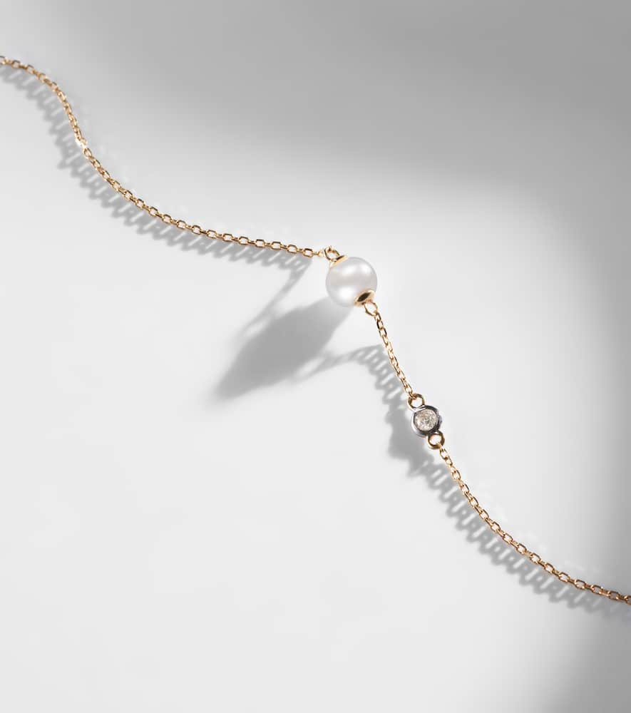 14kt gold chain bracelet with diamonds and pearls