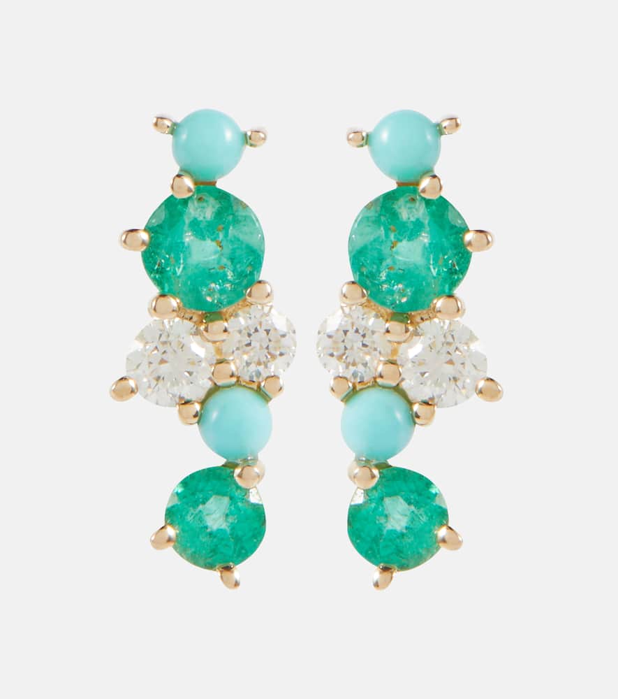 14kt gold stud earrings with diamonds and emeralds