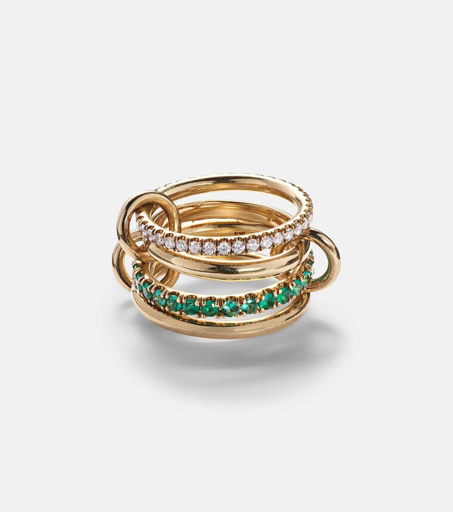 Halley set of four 18kt gold rings with emeralds and diamonds
