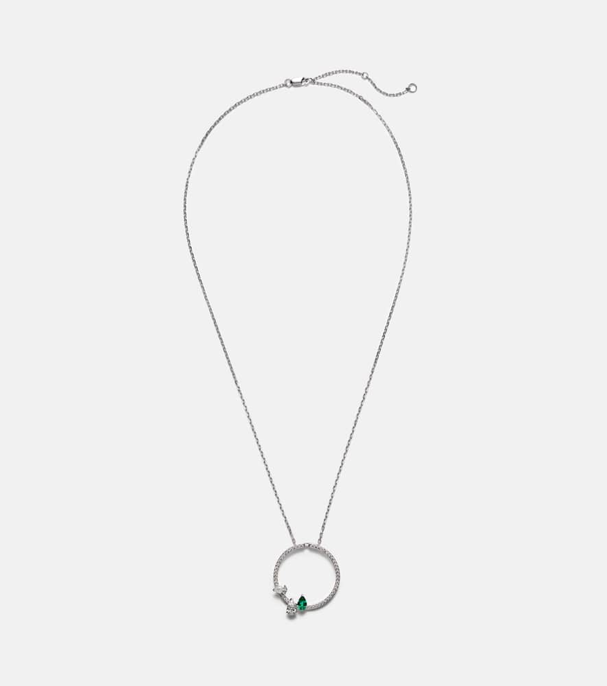 Serti Sur Vide 18kt white gold necklace with diamonds and emerald