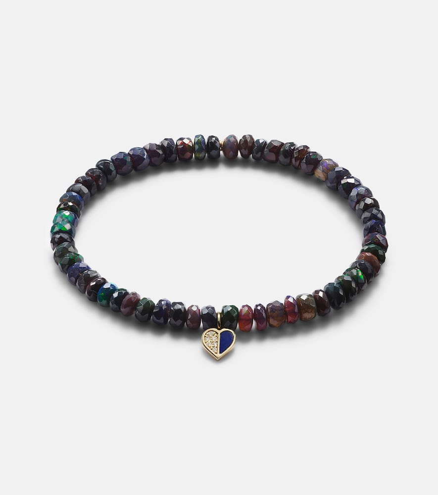 Heart 14kt gold charm bracelet with diamonds and opals