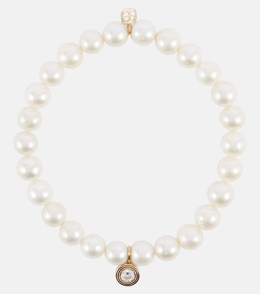14kt gold and pearl bracelet with diamond