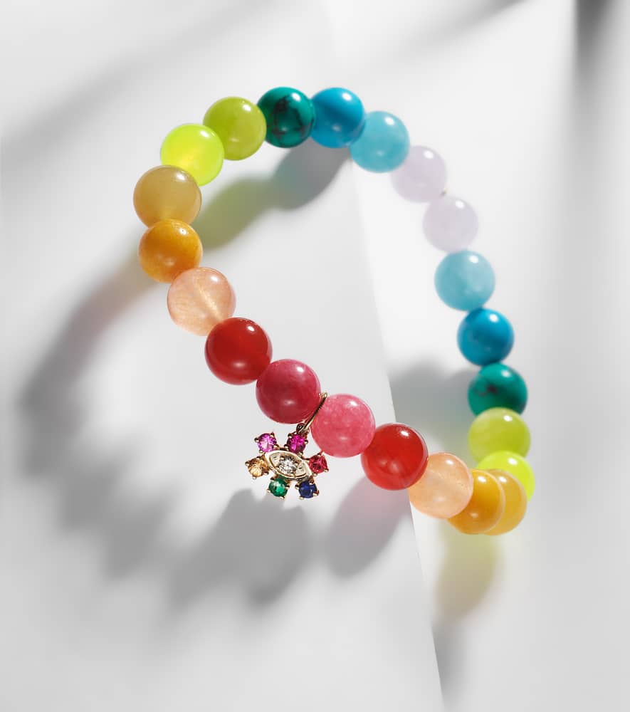 14kt gold and jade beaded bracelet with diamond