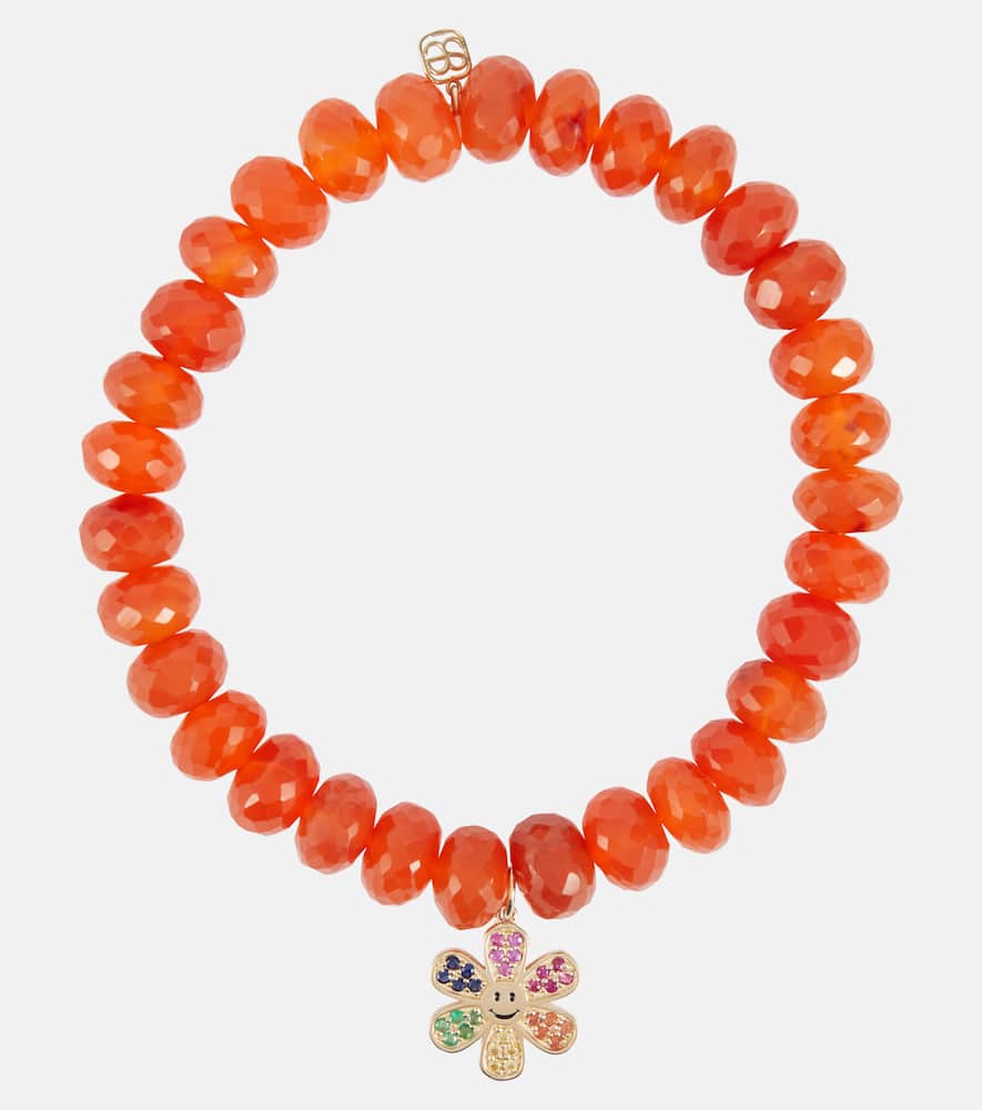 Daisy 14kt gold and carnelian beaded bracelet