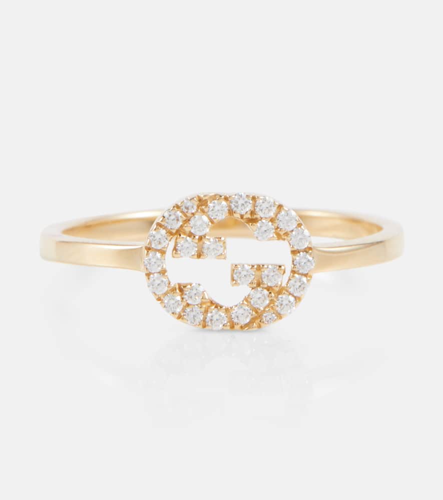 Interlocking G 18kt gold ring with diamonds