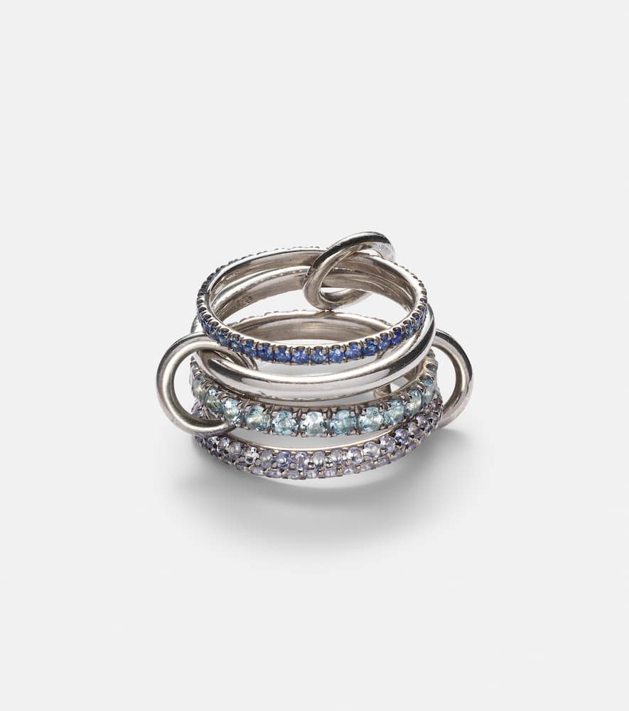 Iris sterling silver linked ring with sapphires, aquamarine and tanzanite