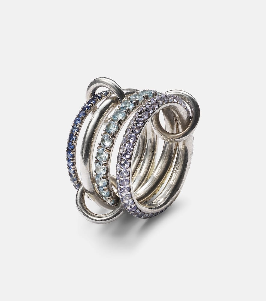 Iris sterling silver linked ring with sapphires, aquamarine and tanzanite