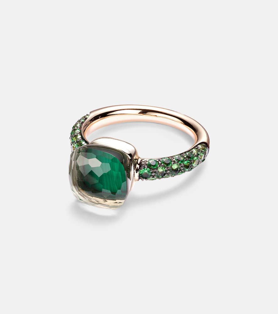 Nudo 18kt rose and white gold ring with malachite, prasiolite, and tsavorite
