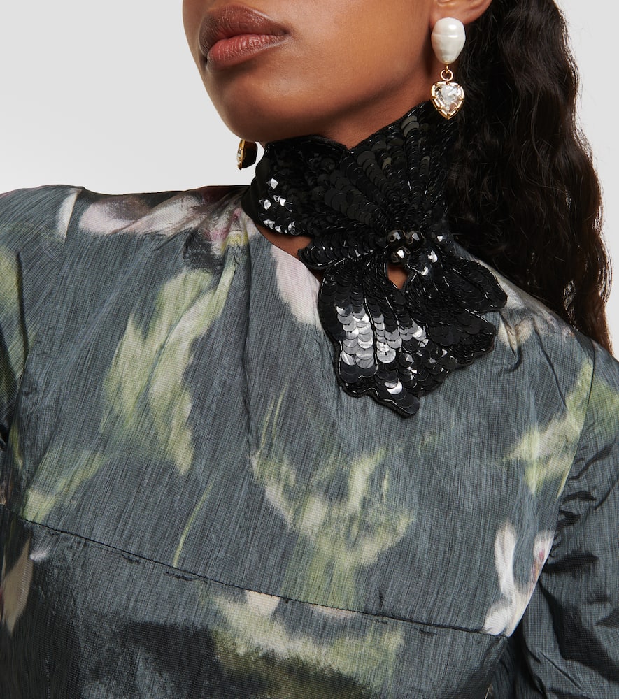 Sequined floral-appliqué choker