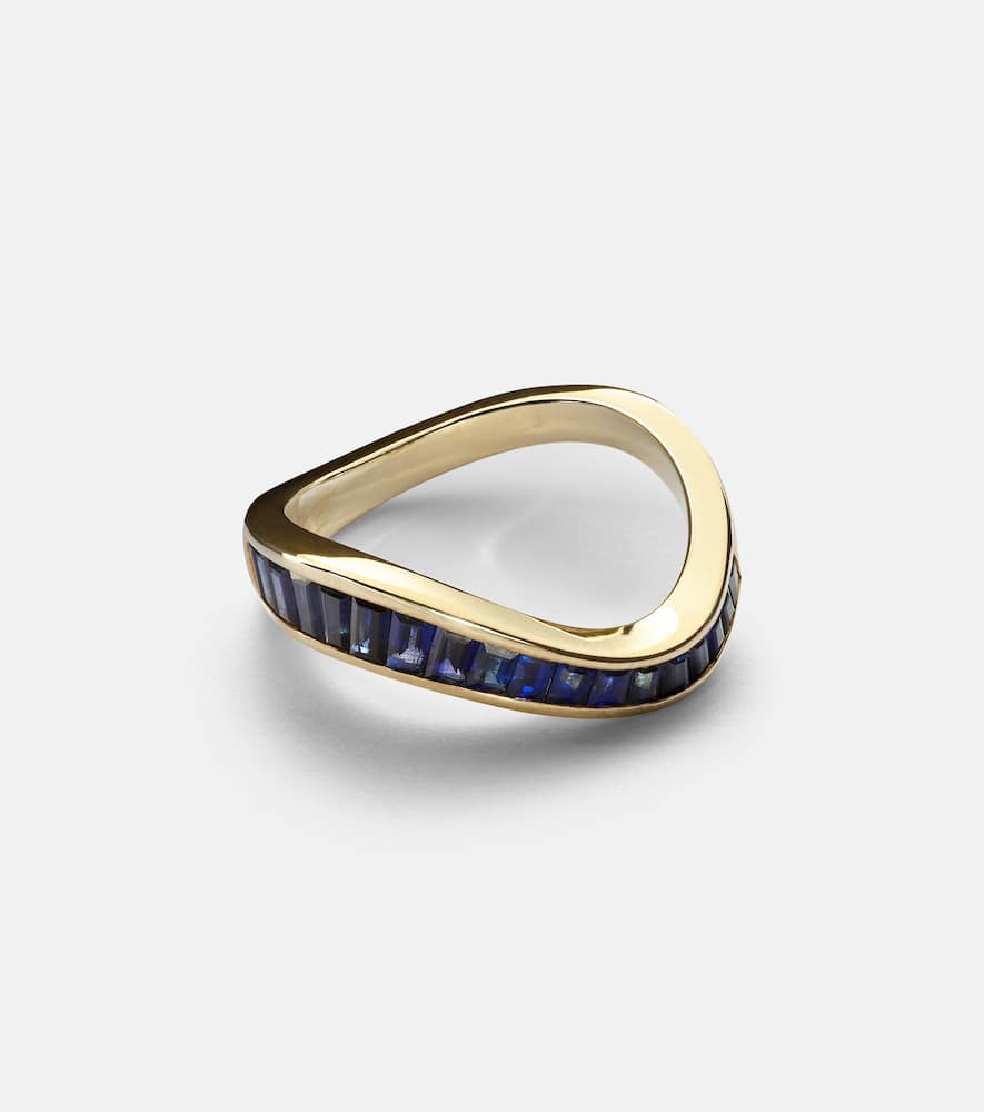 Wave 9kt gold ring with sapphires