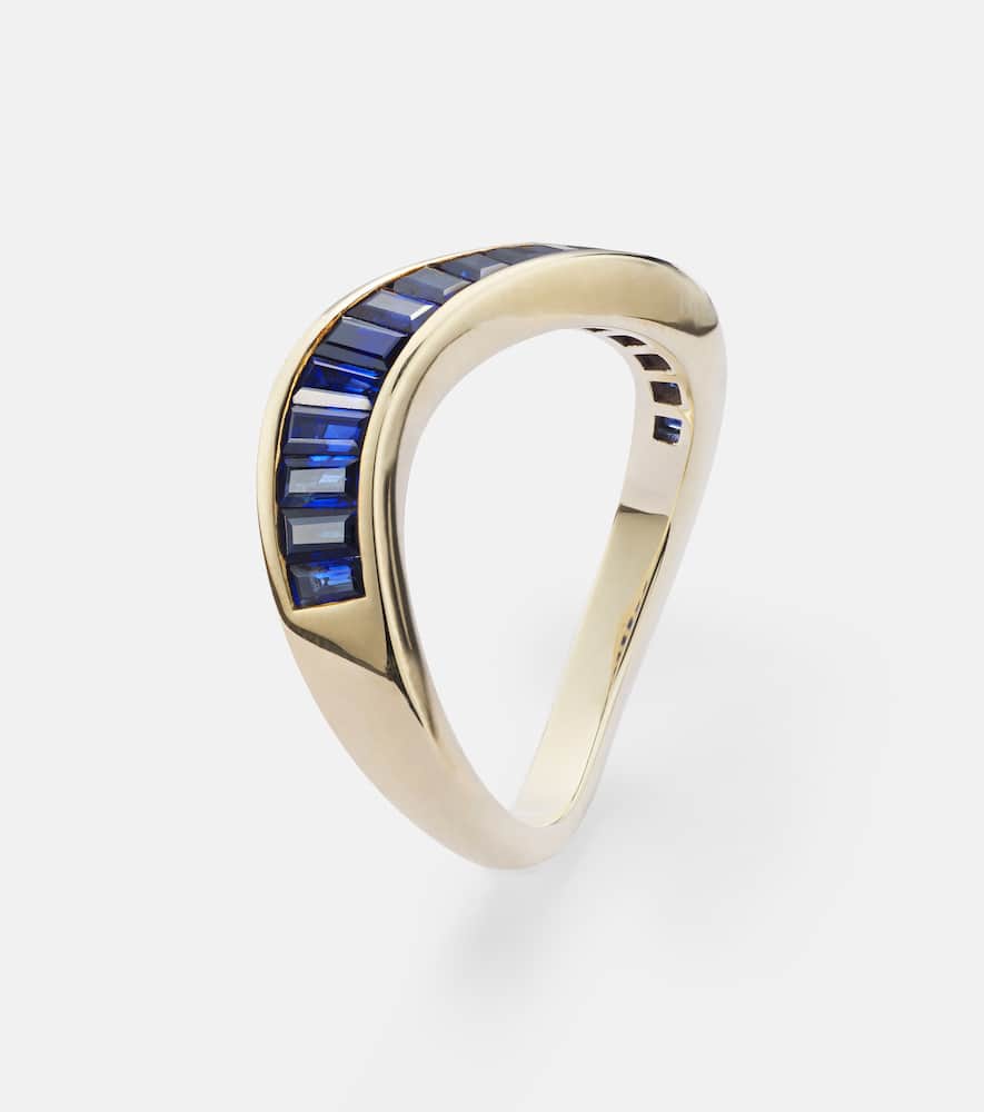 Wave 9kt gold ring with sapphires