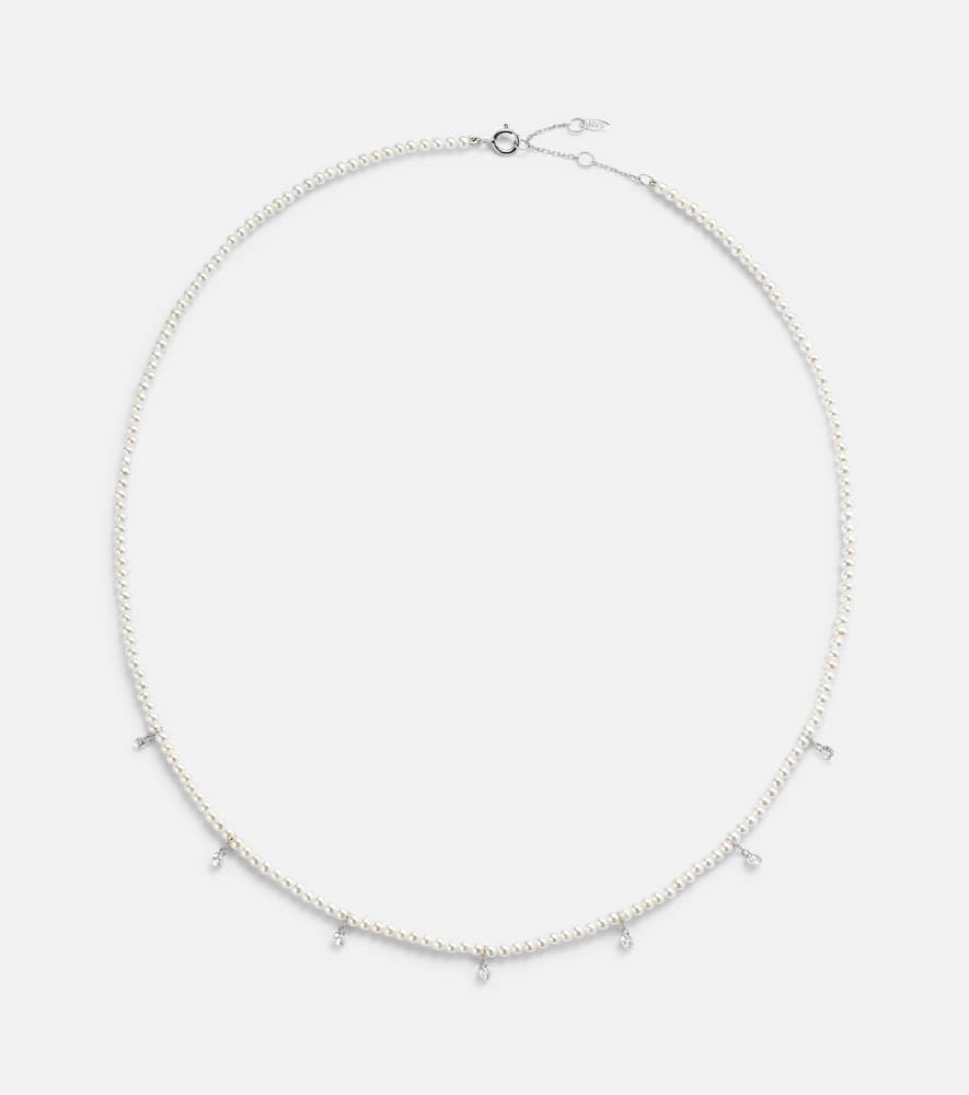 Persée 18kt white gold necklace with diamonds and pearls