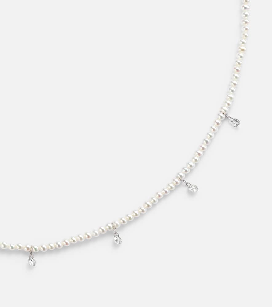 Persée 18kt white gold necklace with diamonds and pearls