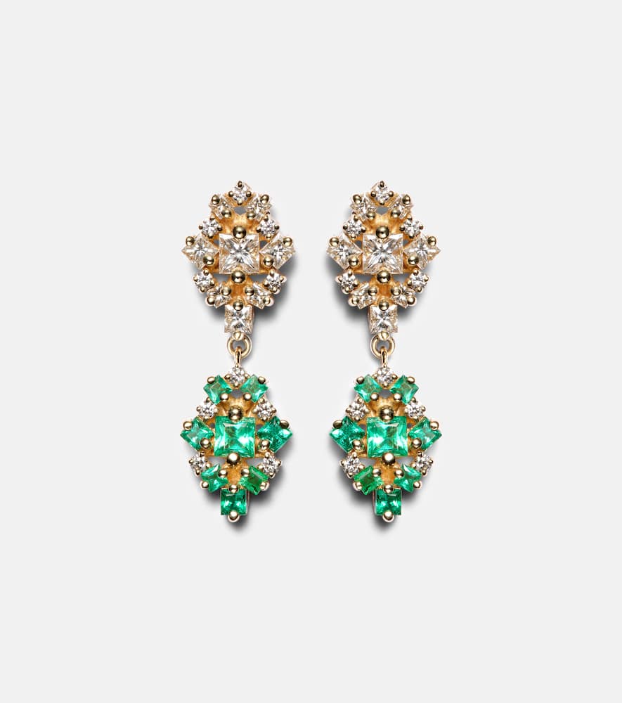 La Fantaisie 18kt gold drop earrings with diamonds and emeralds
