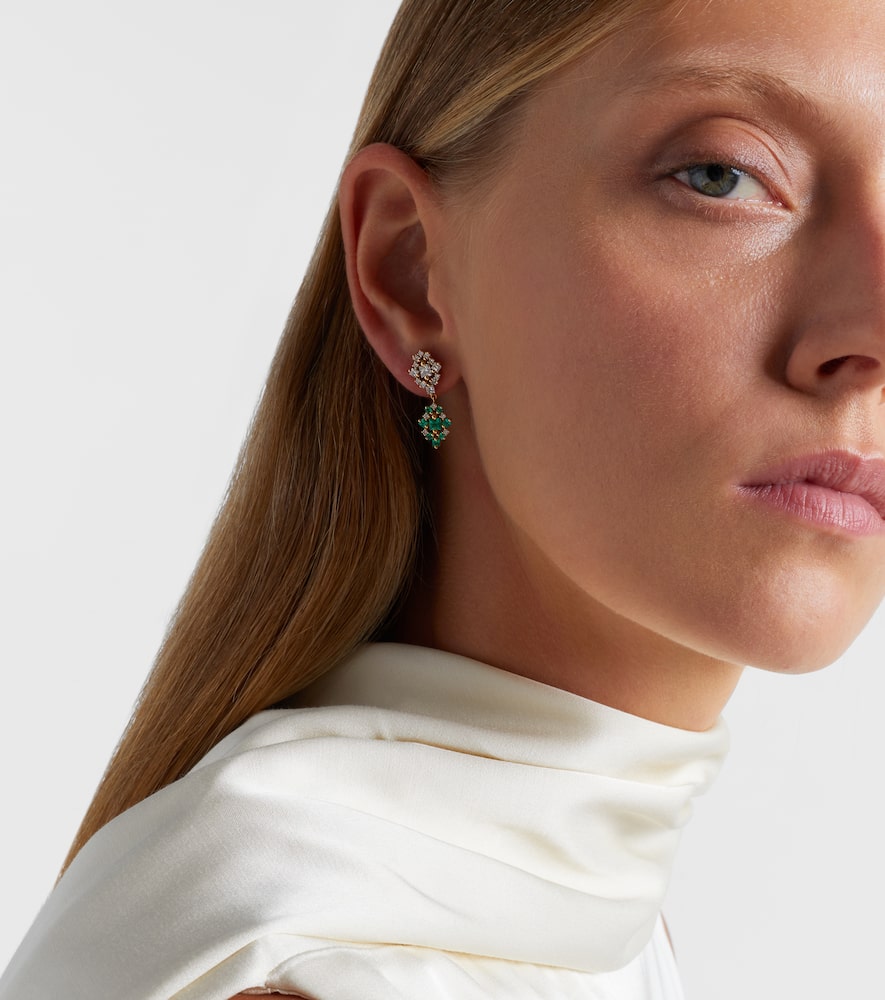 La Fantaisie 18kt gold drop earrings with diamonds and emeralds