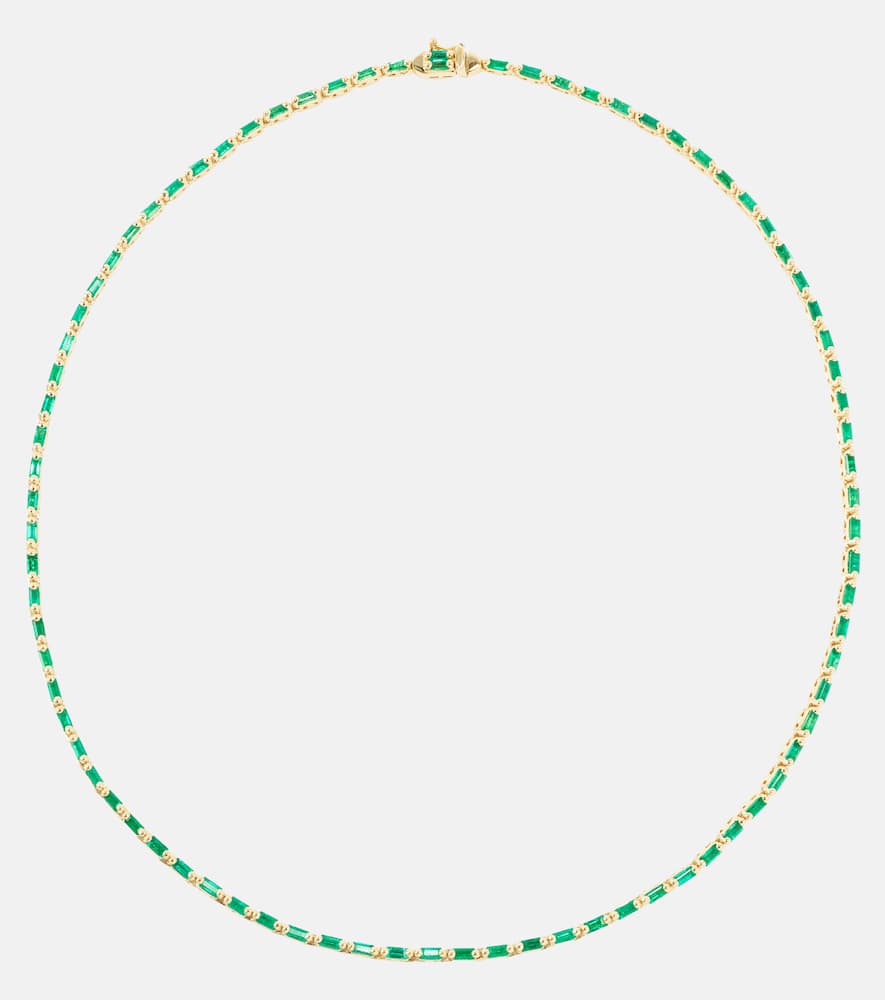Linear 18kt gold tennis necklace with emeralds