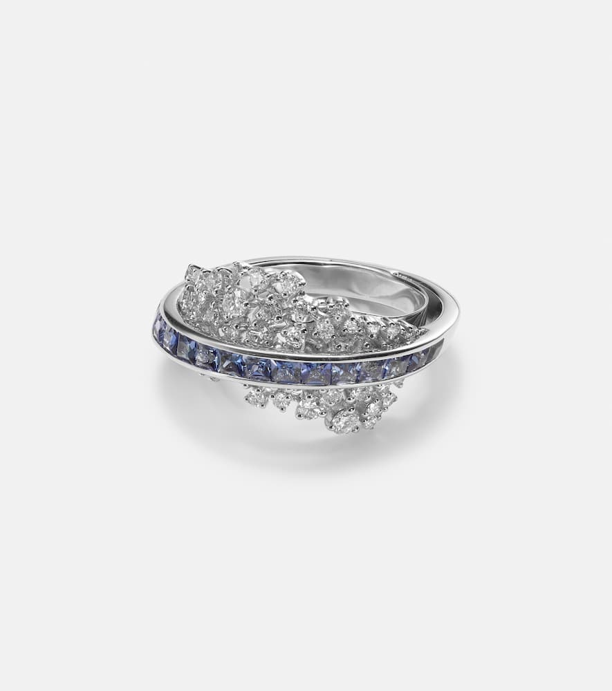 Scatter Energy 18kt white gold ring with diamonds and sapphires