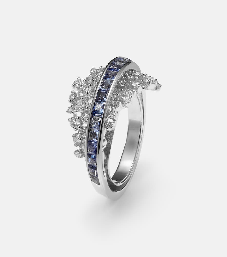 Scatter Energy 18kt white gold ring with diamonds and sapphires