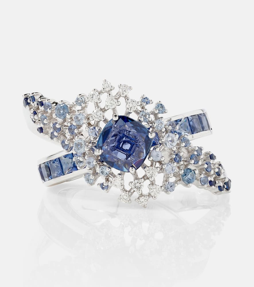 Scatter Orbit 18kt white gold ring with sapphires and diamonds