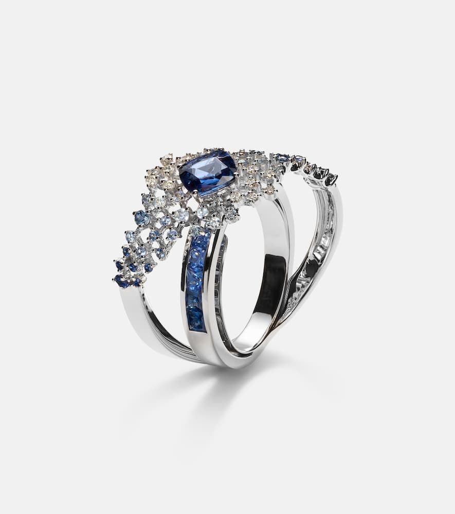 Scatter Orbit 18kt white gold ring with sapphires and diamonds
