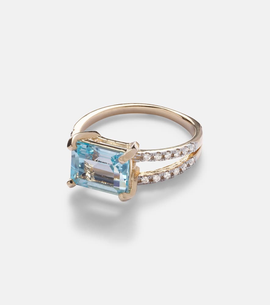 Point of Focus 14kt gold ring with diamonds and topaz