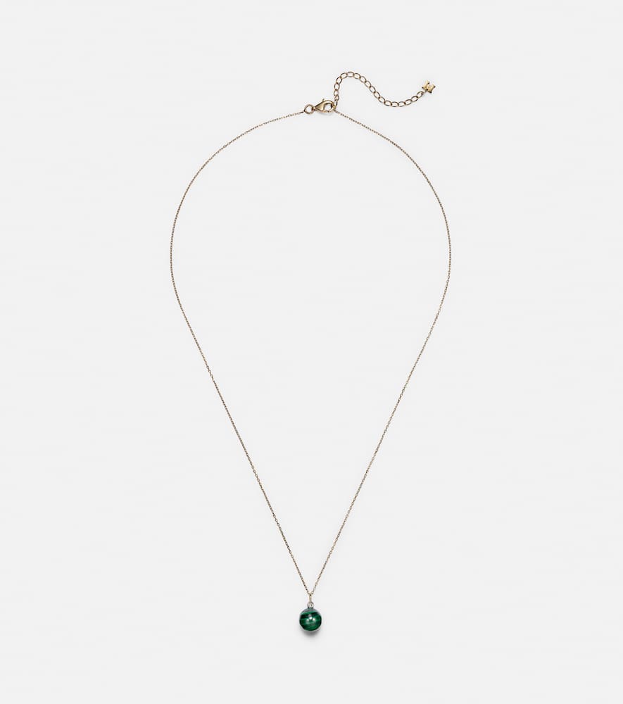 14kt gold dot necklace with malachite and diamond