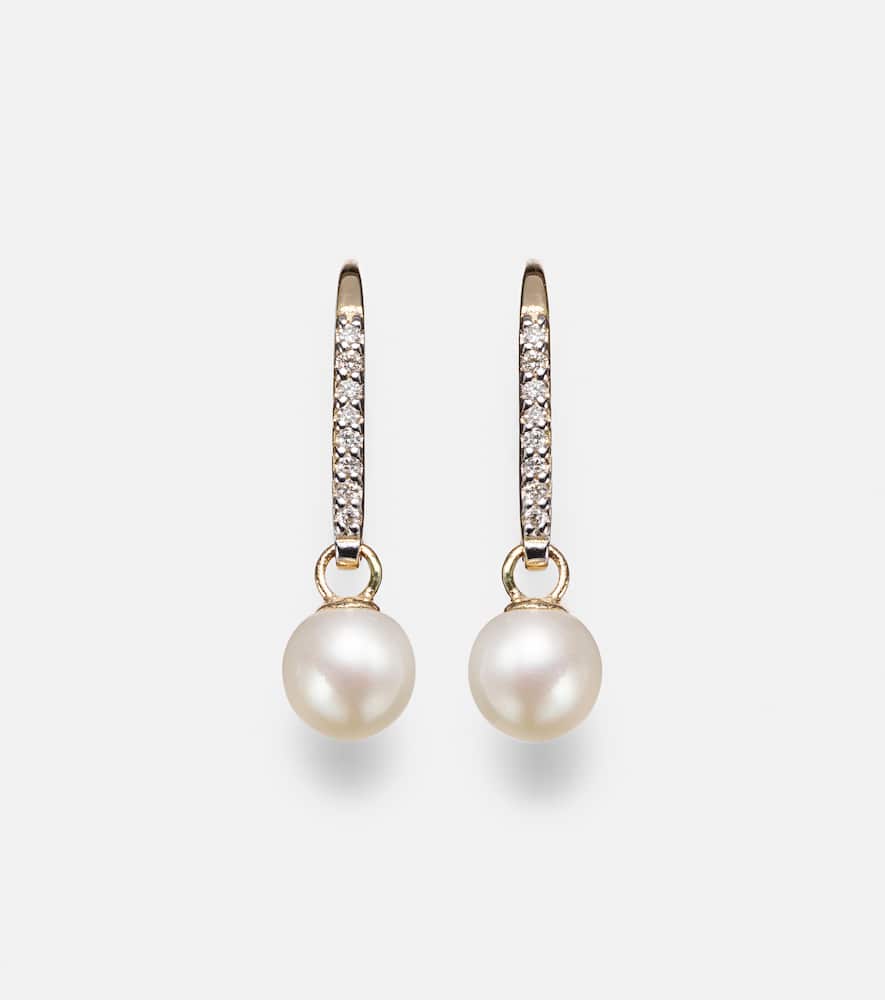 14kt gold drop earrings with diamonds and pearls