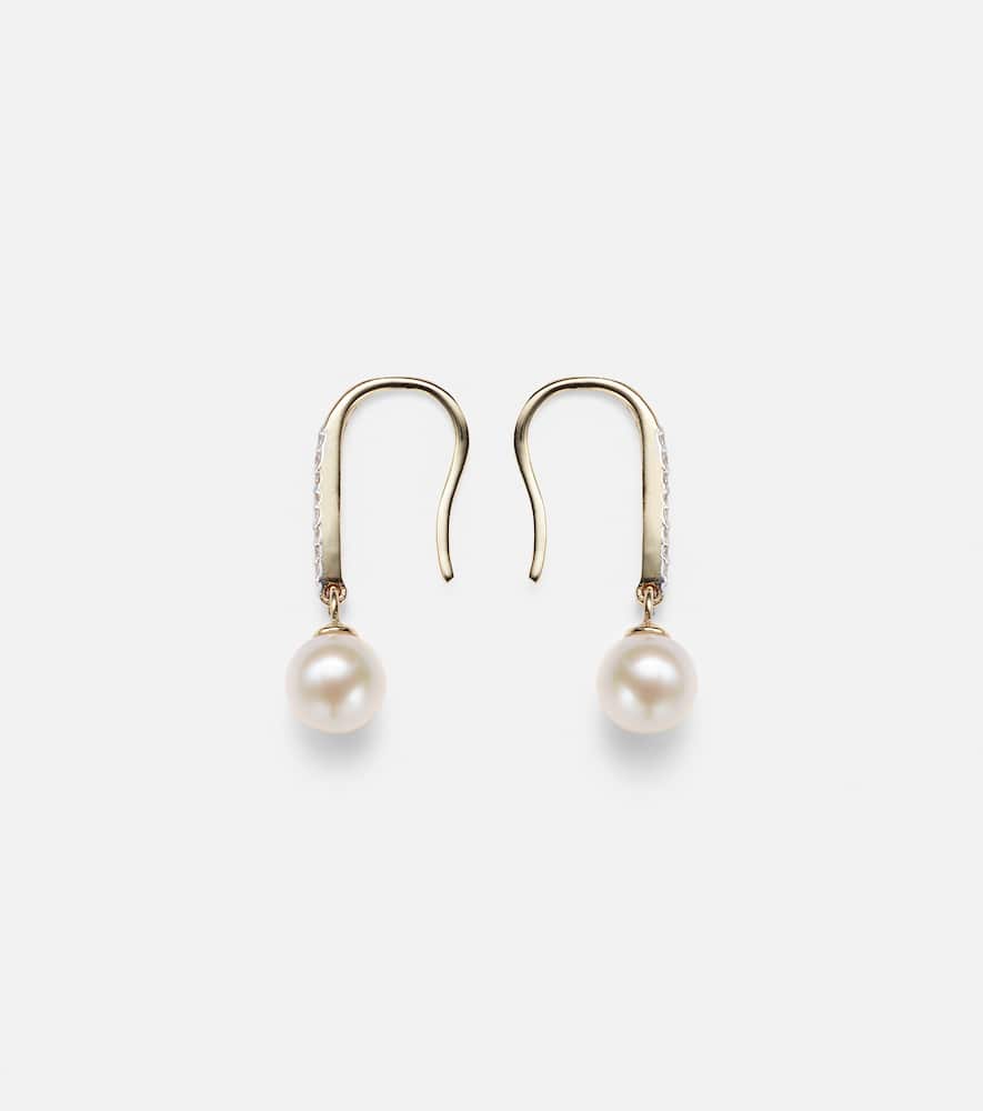 14kt gold drop earrings with diamonds and pearls