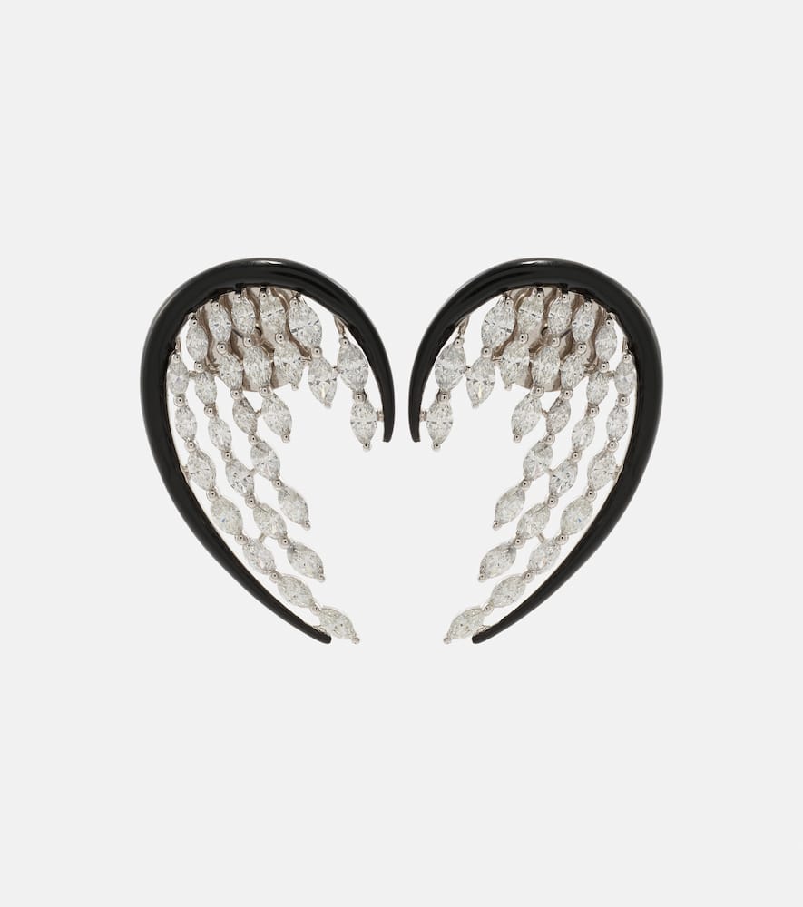 Angel Wings 18kt white gold and enamel drop earrings with diamonds