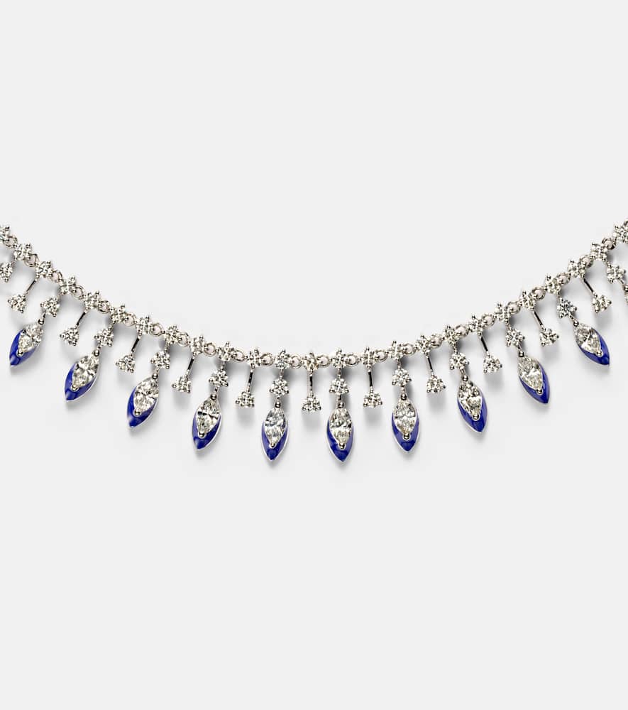 Marquise 18kt white gold and enamel choker with diamonds