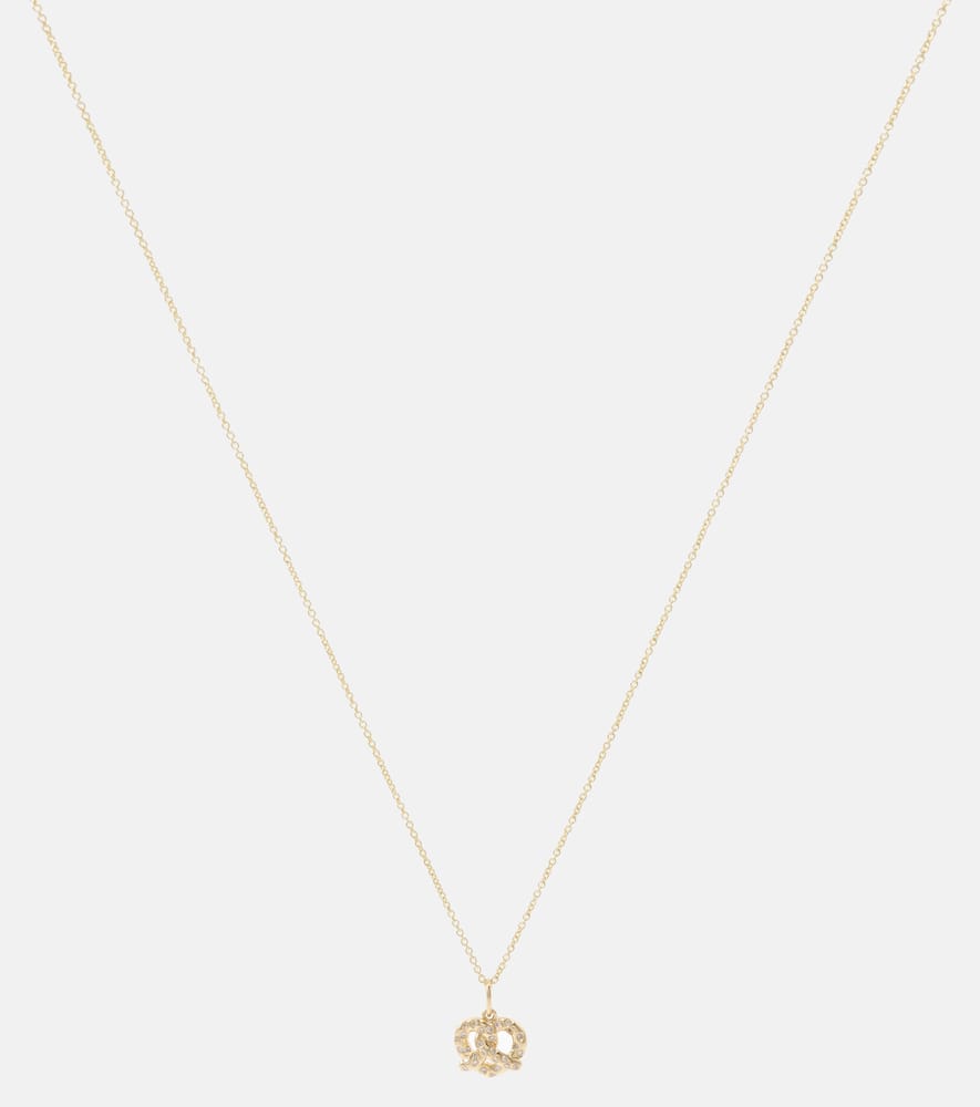 Pretzel 14kt gold charm necklace with diamonds