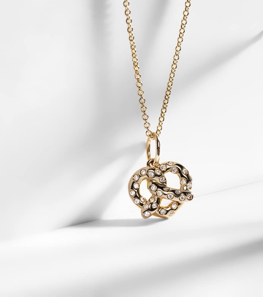 Pretzel 14kt gold charm necklace with diamonds