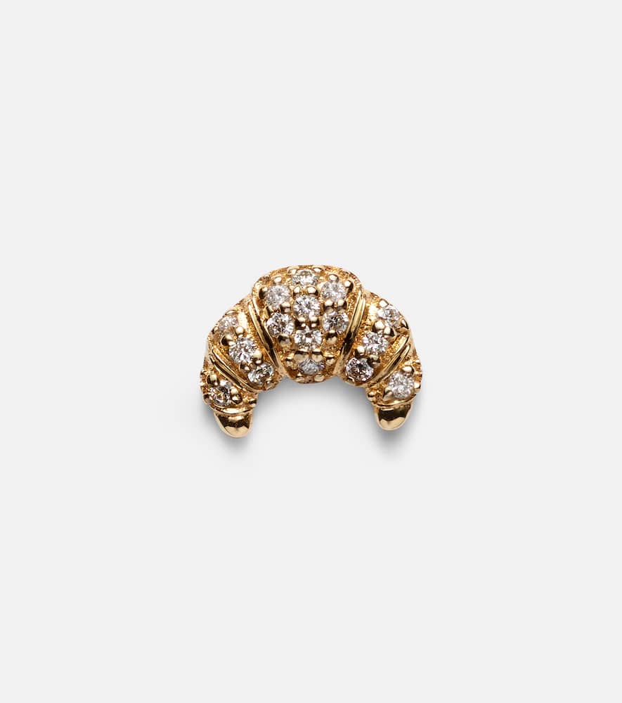 Croissant Small 14kt gold single stud earring with diamonds
