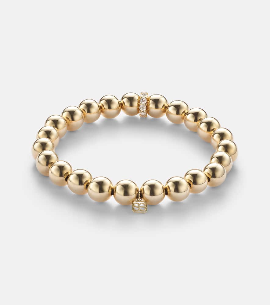 Cocktail 14kt gold beaded bracelet with diamonds