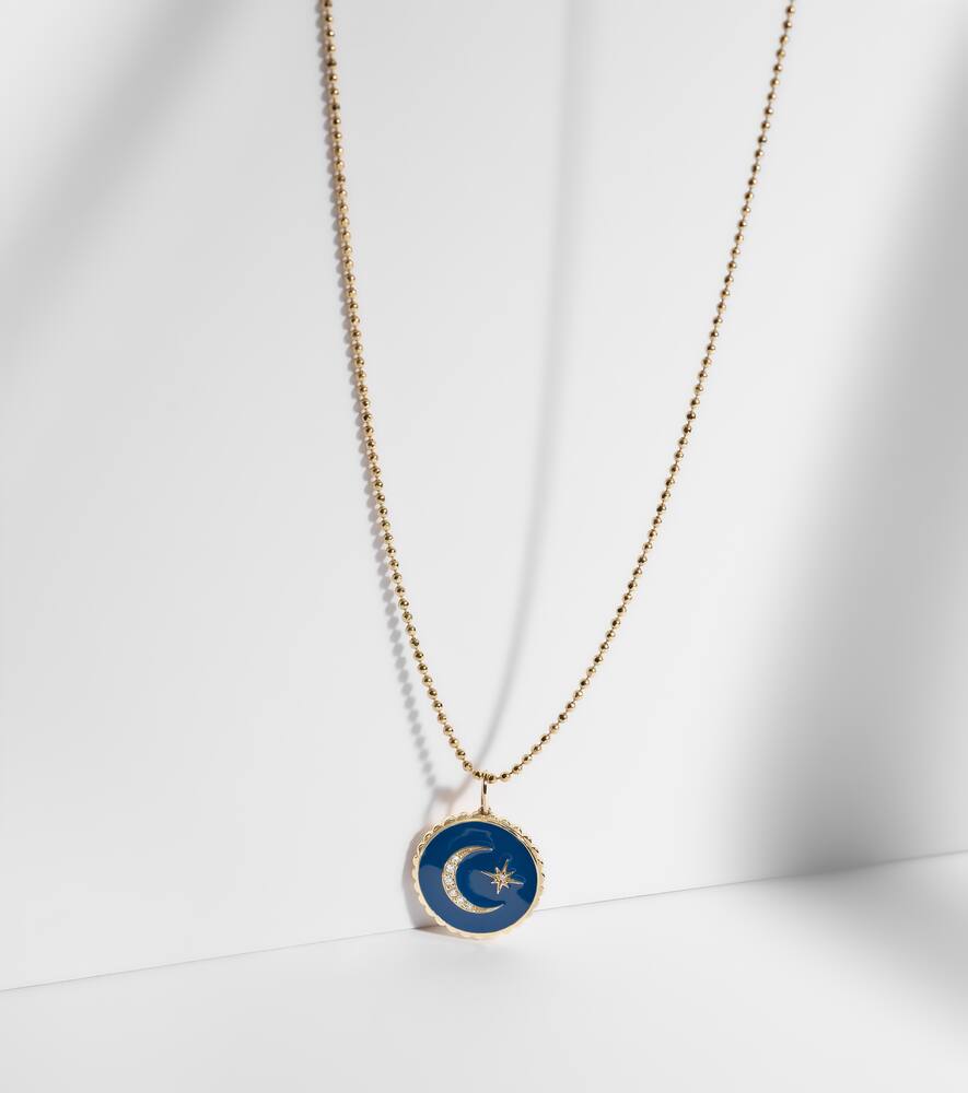 Celestial Medallion 14kt gold chain necklace with diamonds