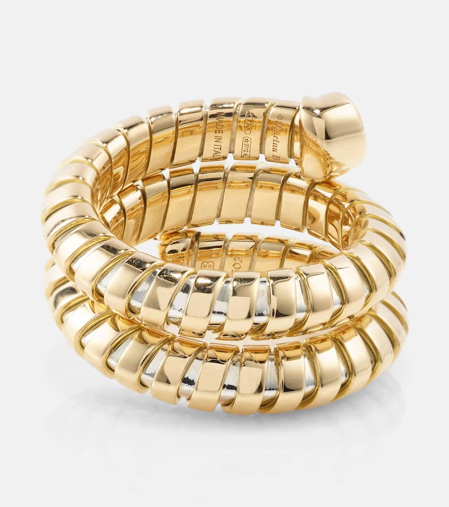 Trisola 18kt gold ring with emeralds