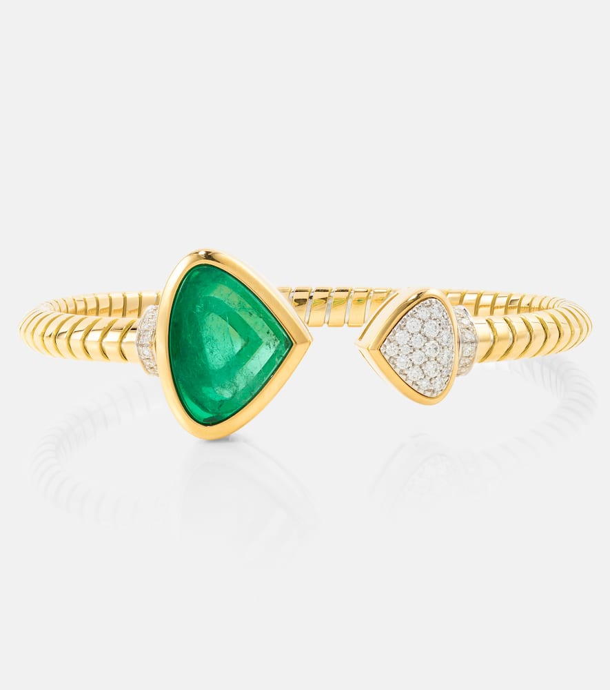 Trisolina 18kt gold cuff bracelet with diamonds and emerald