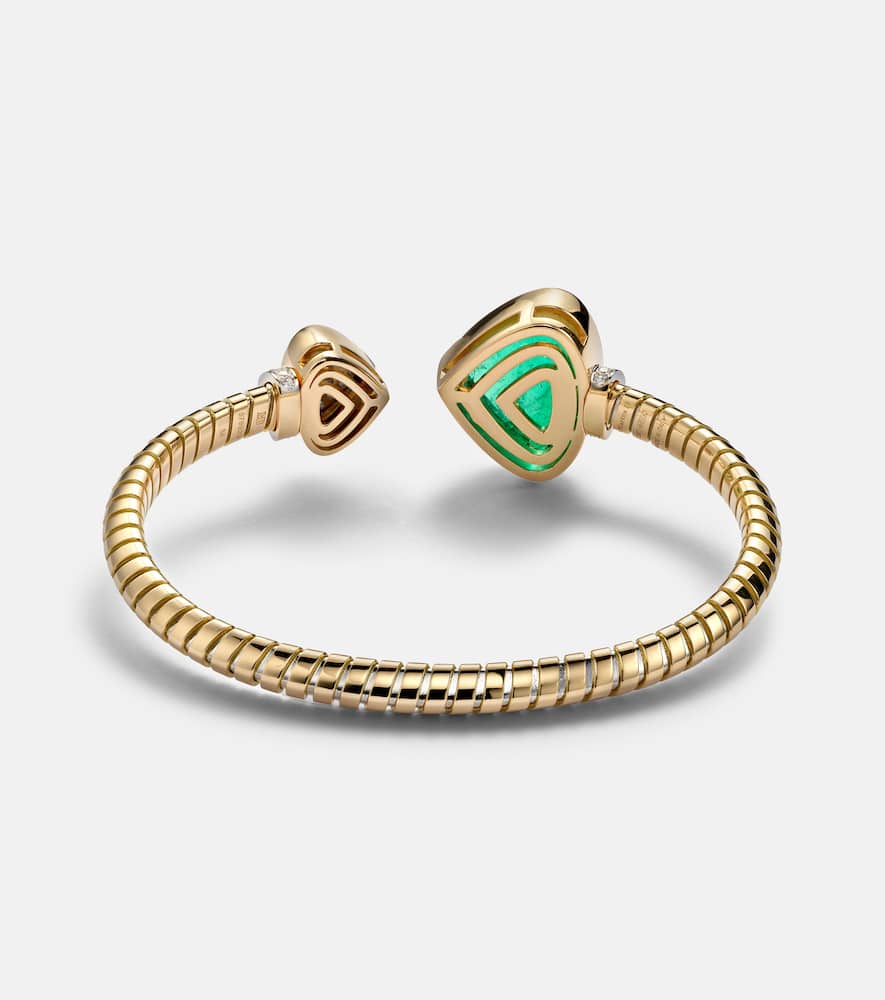 Trisolina 18kt gold cuff bracelet with diamonds and emerald